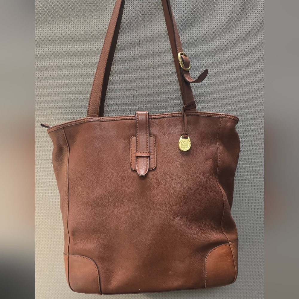 Liz Claiborne Vintage Brown Leather Tote Bag Messenger - Picture 2 of 16